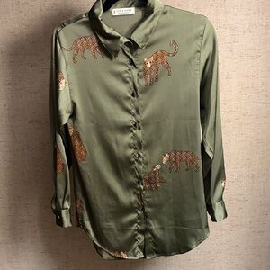 Silky Leopard Print Button-up Blouse